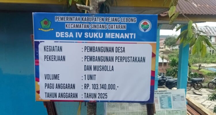 Pemerintah Desa IV Suku Menanti Bangun Gedung Perpustakaan Terintegrasi Musholla Tahun Angaran 2025