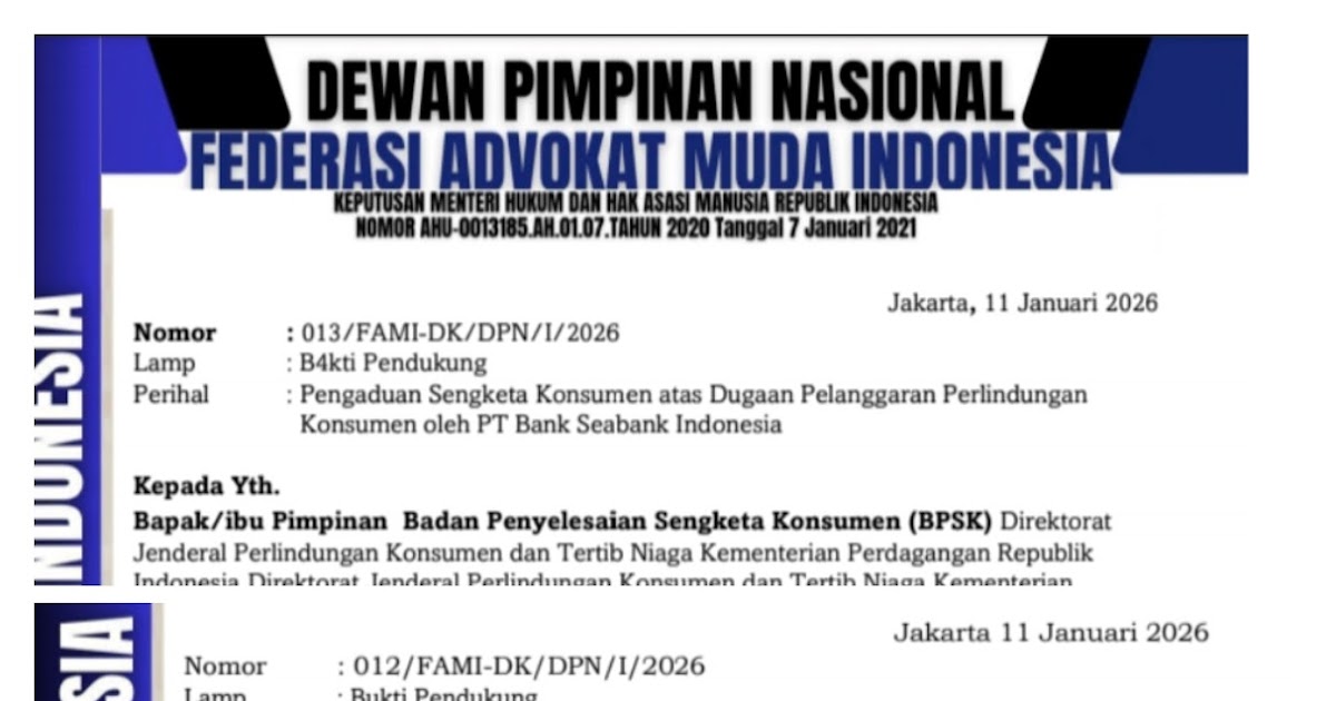 Rekening Diblokir Sepihak, Federasi Advokat Muda Indonesia Laporkan Seabank ke BPSK, OJK, dan Badan Perlindungan Konsumen